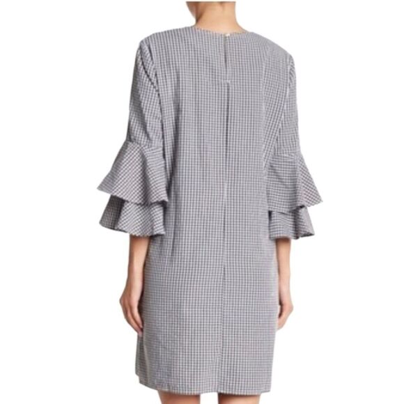 BEACH LUNCH LOUNGE GINGHAM RUFFLE 3/4 SLEEVE MIDI DRESS MEDIUM - Picture 3 of 15